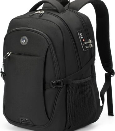 SHRRADOO Anti Theft Laptop Backpack Travel Backpacks with Combination Lock for Women Men College Backpack Computer Bag Fits 17 Inch Laptop,Black