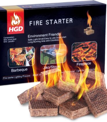 HGD Fire Starter, Mini Natural Fire Starters for Campfires, BBQ Grill, Charcoal Chimney, Outdoor Pit, Indoor Fireplace, Wood Stove - Water Resistant Firestarter Sticks - Camping Accessories Essentials