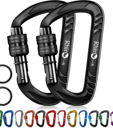 Rhino Produxs 12kN Heavy Duty Carabiner Clips | 2697 lbs Capacity, For Pets, Outdoor, Camping, Hiking, Hammock, Dog Leash Harness, Keychains