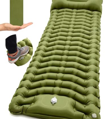 Camping Sleeping Pad, Inflatable Camping Mattress Pad with Built-in Pillow & Foot Pump, 4 Inch Thick Ultralight Sleeping Air Mattress for Backpacking, Hiking, Traveling, Tent Camping - Olive Green